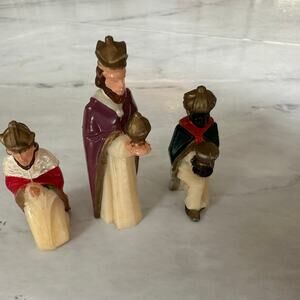 Vintage Miniature Nativity Plastic Figures Three Wise Men Manger Christmas